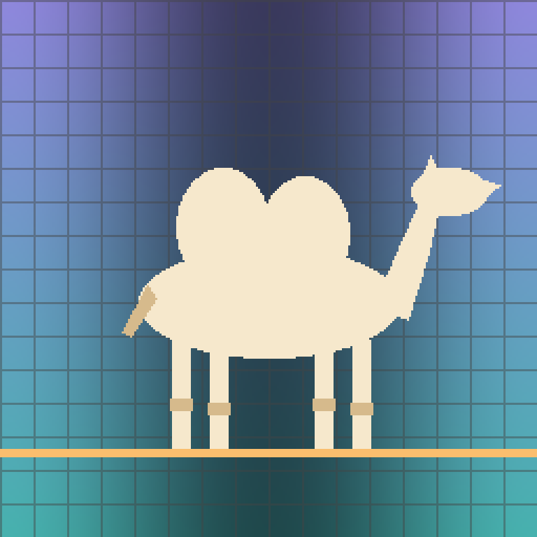 The hand-drawn pixel camel used as the reversible image