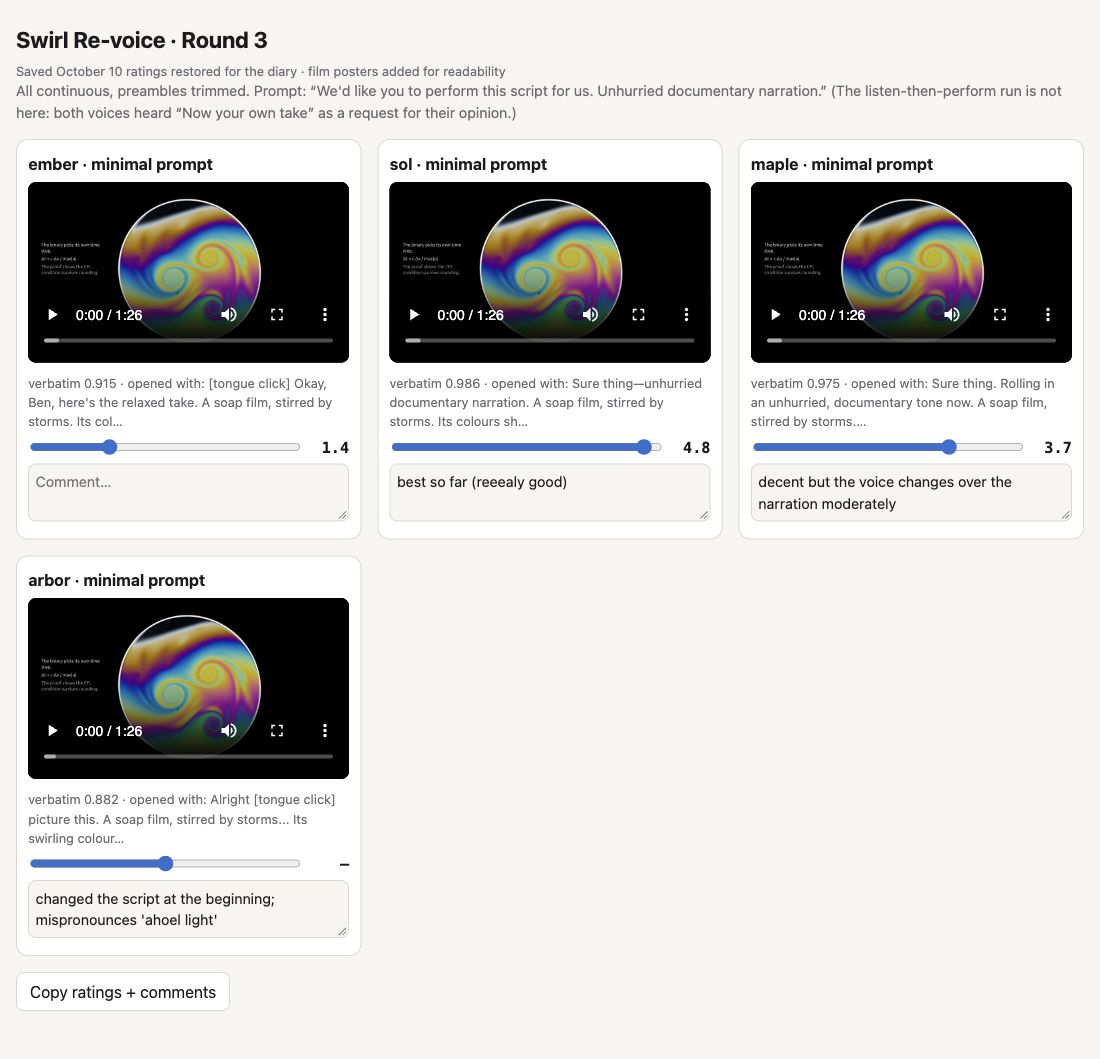 The actual round-three comparison page with Ember, Sol, Maple and Arbor film players